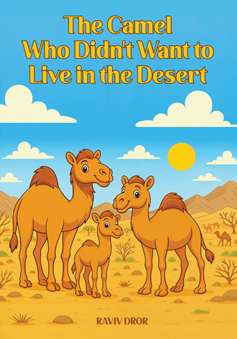 Book cover of 'The Camel Who Didn't Want to Live in the Desert' with a desert landscape and camels.